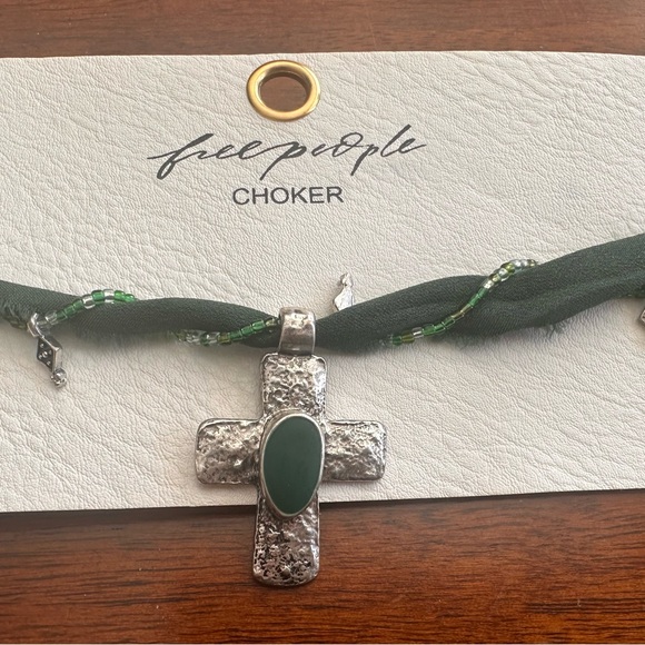 Free People Jewelry - Free People Green and Silver Cross Pendant Choker